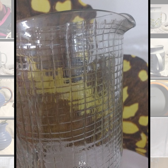 Clear Glass Basket Weave Design Water/Martini Pitcher 7.5” Tall - Picture 3 of 6
